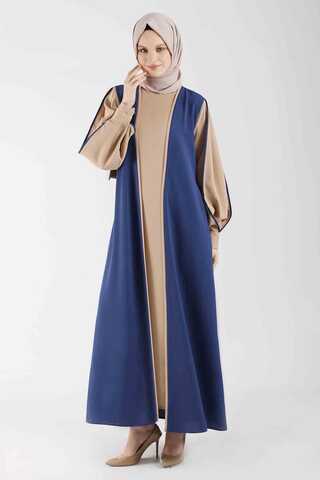 Zulays - Kolları Biyeli Abaya Takım Saks Mavisi