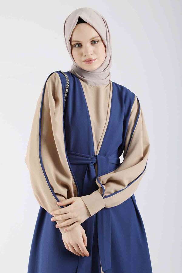 Kolları Biyeli Abaya Takım Saks Mavisi - 2