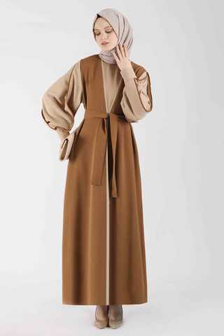 Zulays - Kolları Biyeli Abaya Takım Taba