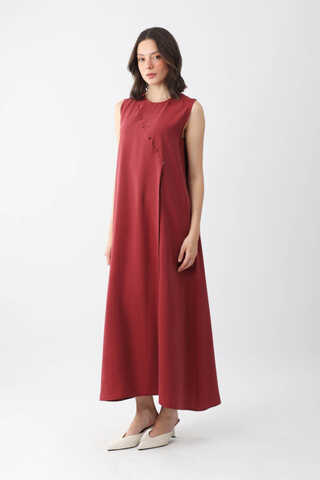 Elbisesi Düğmeli Abaya Takım Bordo - 7