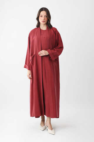 Elbisesi Düğmeli Abaya Takım Bordo - 8