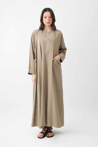 Elbisesi Düğmeli Abaya Takım Camel - 6