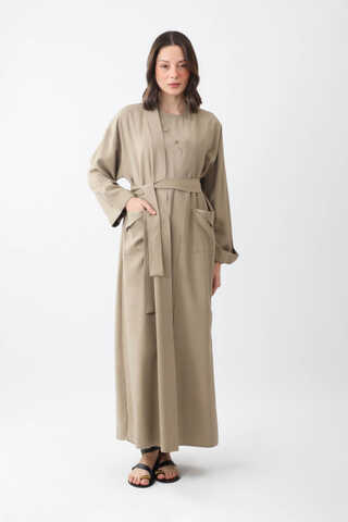 Elbisesi Düğmeli Abaya Takım Camel - 7