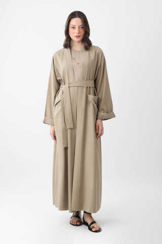 Elbisesi Düğmeli Abaya Takım Camel - 1