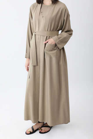 Elbisesi Düğmeli Abaya Takım Camel - 9