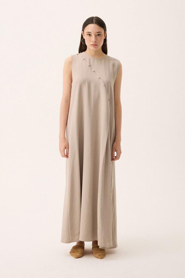 Elbisesi Düğmeli Abaya Takım Taş - 2