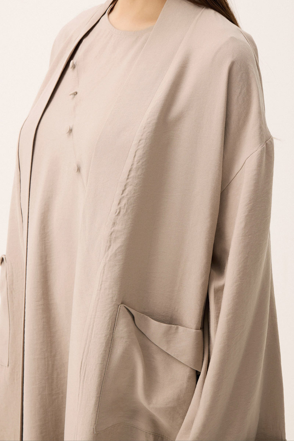 Elbisesi Düğmeli Abaya Takım Taş - 5