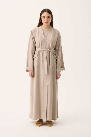 Elbisesi Düğmeli Abaya Takım Taş - 7