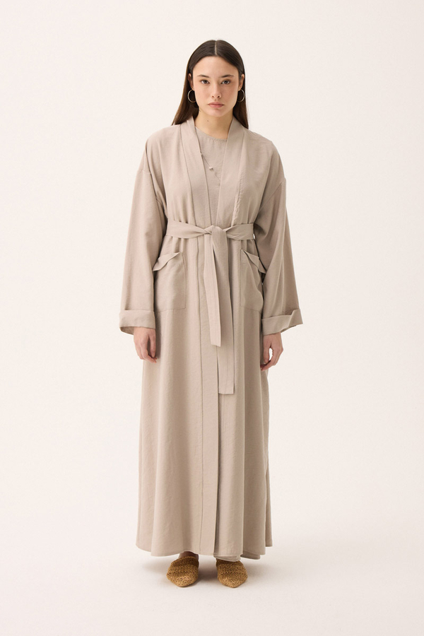 Elbisesi Düğmeli Abaya Takım Taş - 7