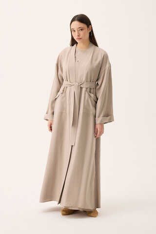Elbisesi Düğmeli Abaya Takım Taş - 8