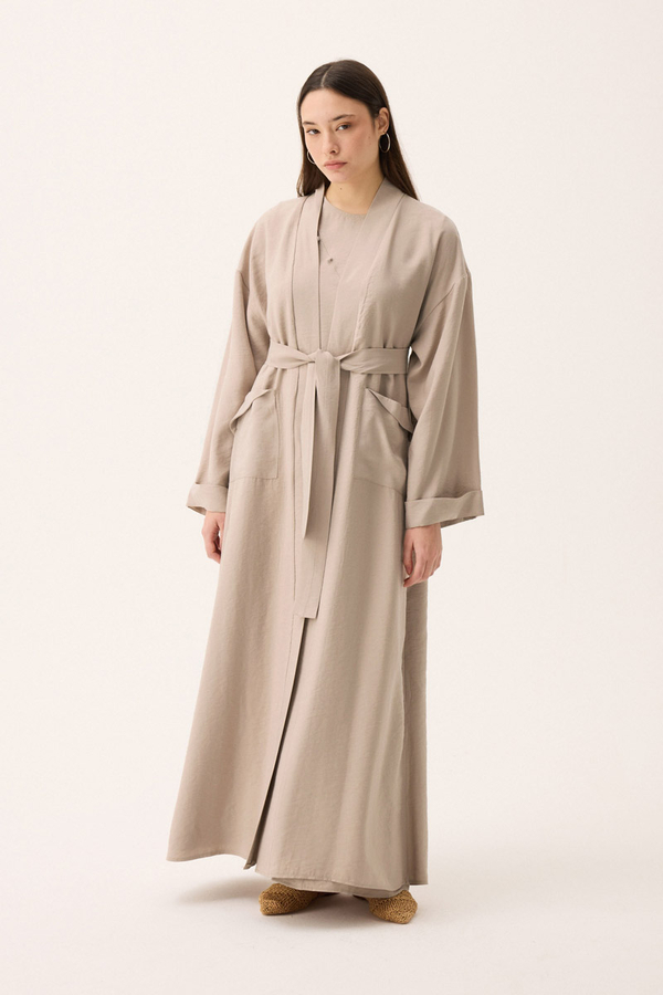 Elbisesi Düğmeli Abaya Takım Taş - 8