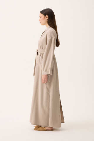 Elbisesi Düğmeli Abaya Takım Taş - 9