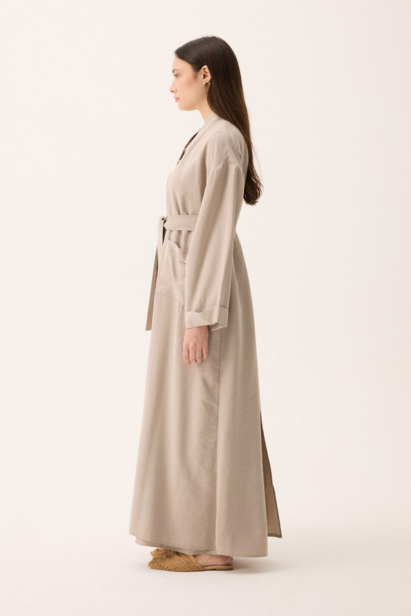 Elbisesi Düğmeli Abaya Takım Taş - 9