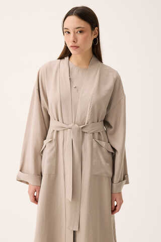 Elbisesi Düğmeli Abaya Takım Taş - 1