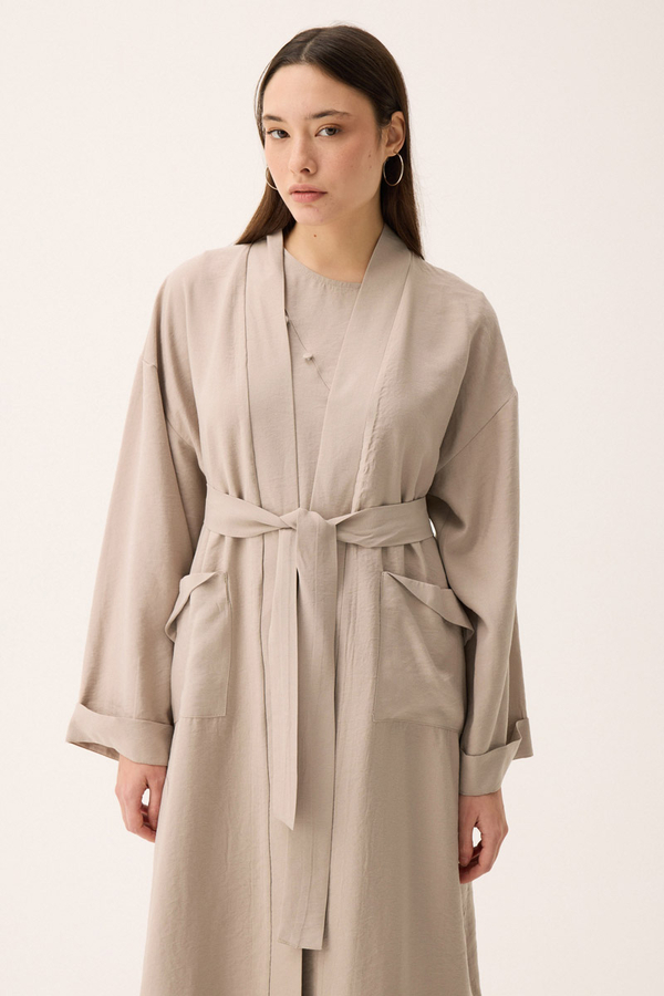 Elbisesi Düğmeli Abaya Takım Taş 