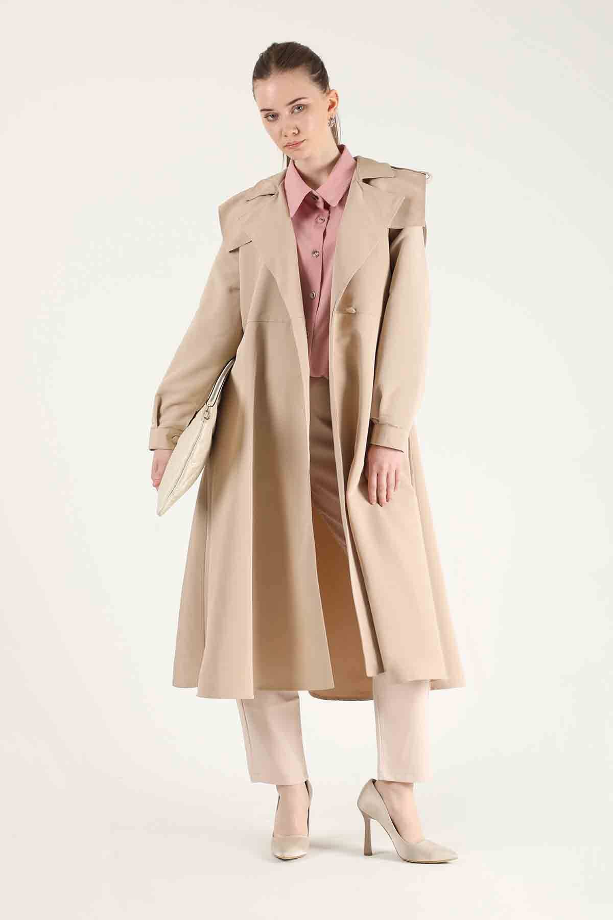 Epaulette Detailed Trench Coat Beige