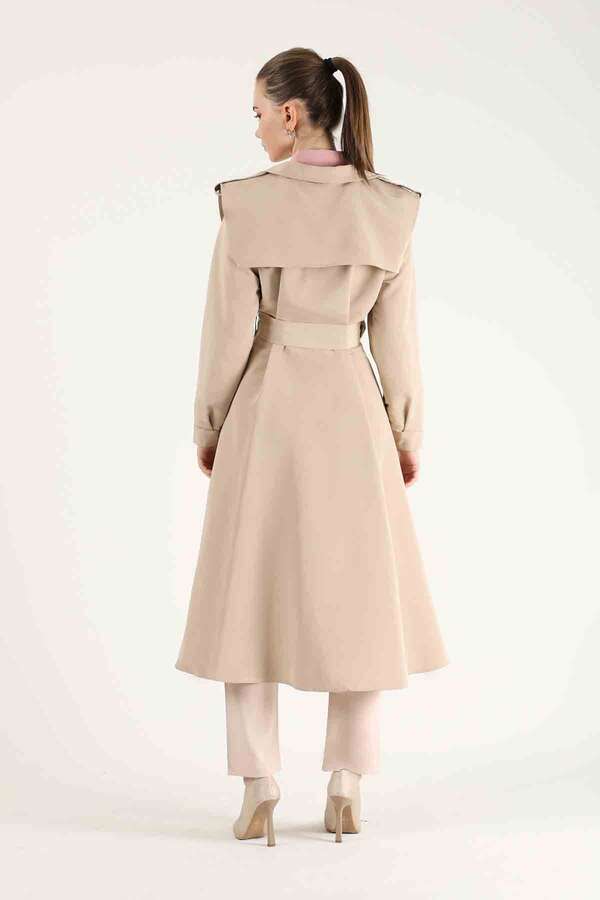 Epaulette Detailed Trench Coat Beige - 5