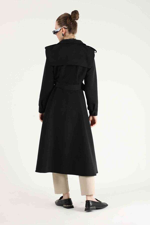 Epaulette Detailed Trench Coat Black - 5