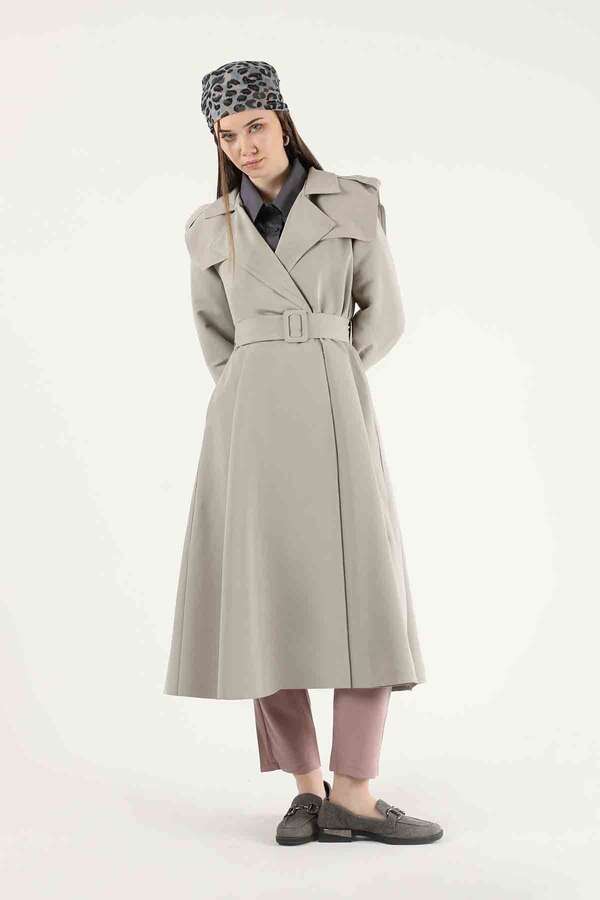 Epaulette Detailed Trench Coat Gravel - 3