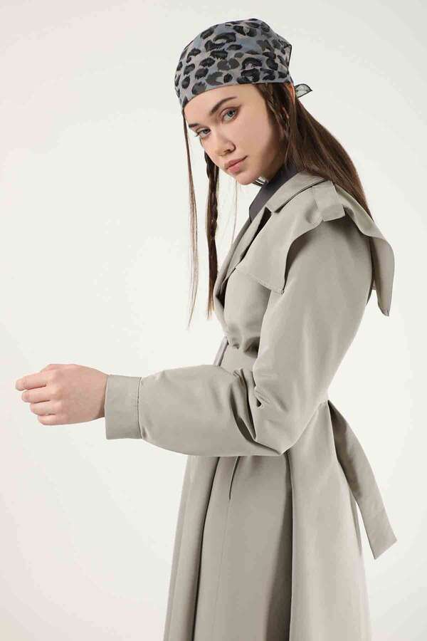 Epaulette Detailed Trench Coat Gravel - 4
