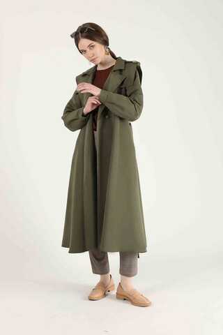Epaulette Detailed Trench Coat Khaki - 1