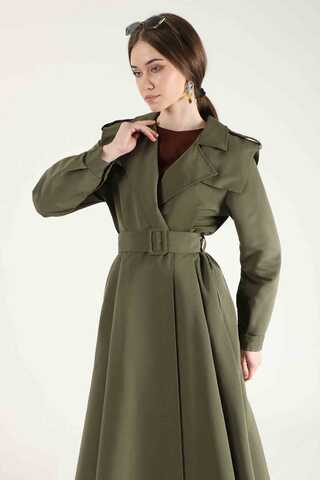 Epaulette Detailed Trench Coat Khaki - 2