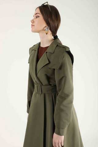 Epaulette Detailed Trench Coat Khaki - 4