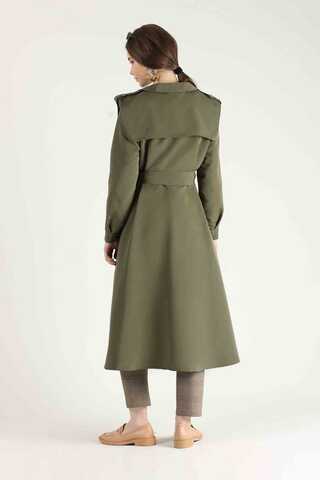 Epaulette Detailed Trench Coat Khaki - 5