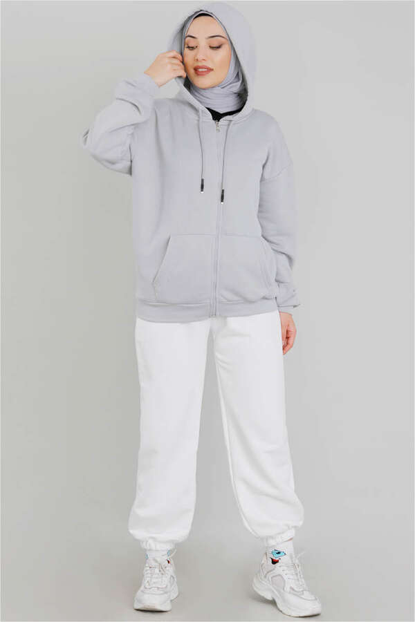 Fermuarlı Sweat Gri
