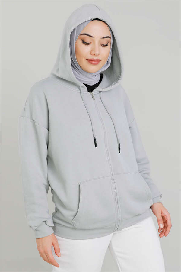 Fermuarlı Sweat Gri