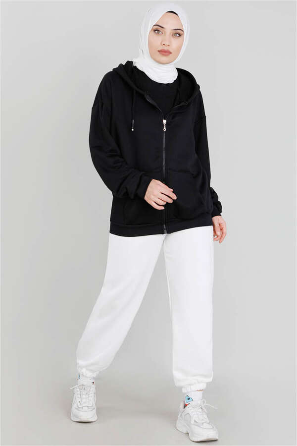 Fermuarlı Sweat Siyah