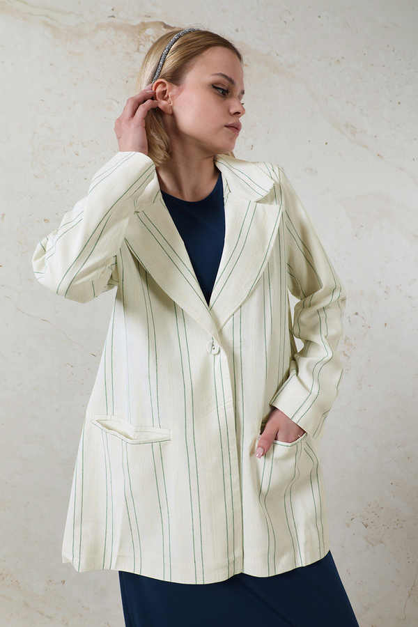 Fleto Cepli Keten Ceket Yeşil - 8