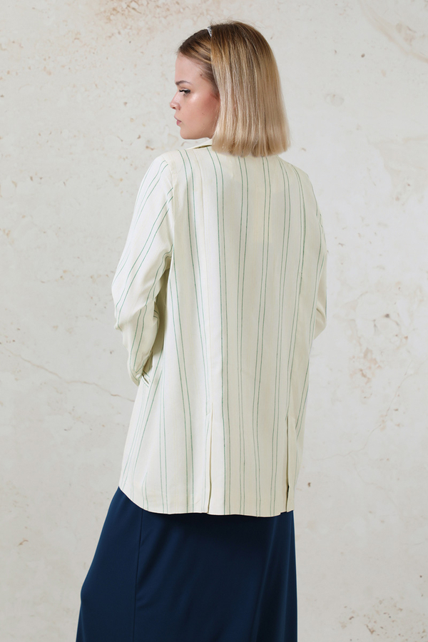 Fleto Cepli Keten Ceket Yeşil - 9