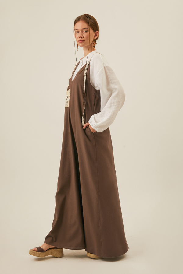 Floral Lace Detailed Sleeveless Dress Brown - 5