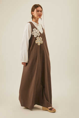 Floral Lace Detailed Sleeveless Dress Brown - 6