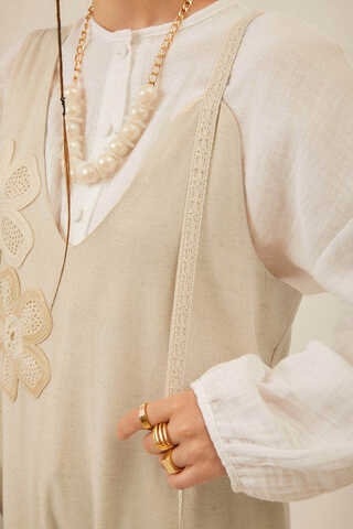 Floral Lace Detailed Sleeveless Dress Stone - 5