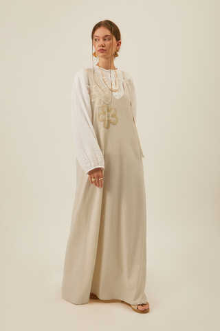 Floral Lace Detailed Sleeveless Dress Stone - 8