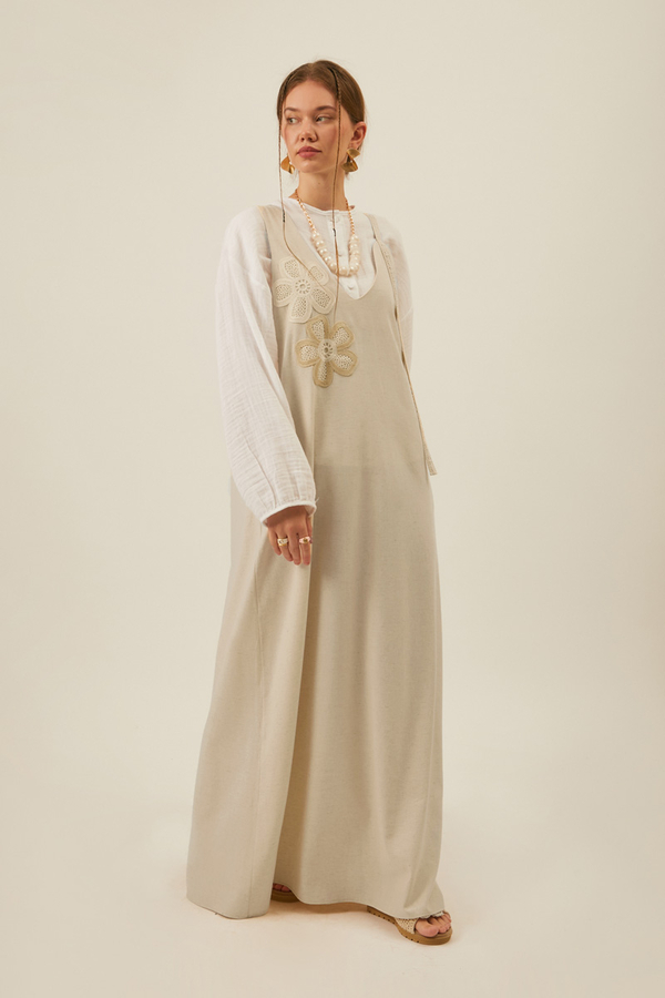 Floral Lace Detailed Sleeveless Dress Stone - 8