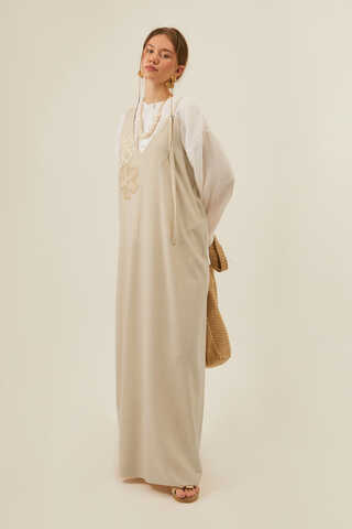 Floral Lace Detailed Sleeveless Dress Stone - 9