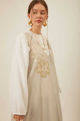 Floral Lace Detailed Sleeveless Dress Stone - 11