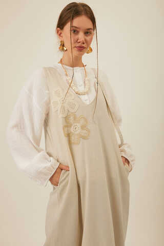 Floral Lace Detailed Sleeveless Dress Stone - 4