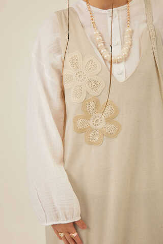 Floral Lace Detailed Sleeveless Dress Stone - 2