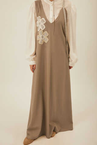 Floral Lace Detailed Sleeveless Dress Taupe - 3