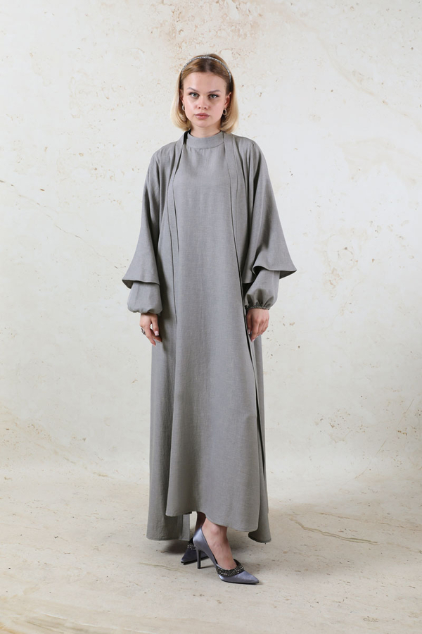 Flywheel Cuff Piece Abaya Suit Grey - 4