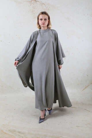 Flywheel Cuff Piece Abaya Suit Grey - 5