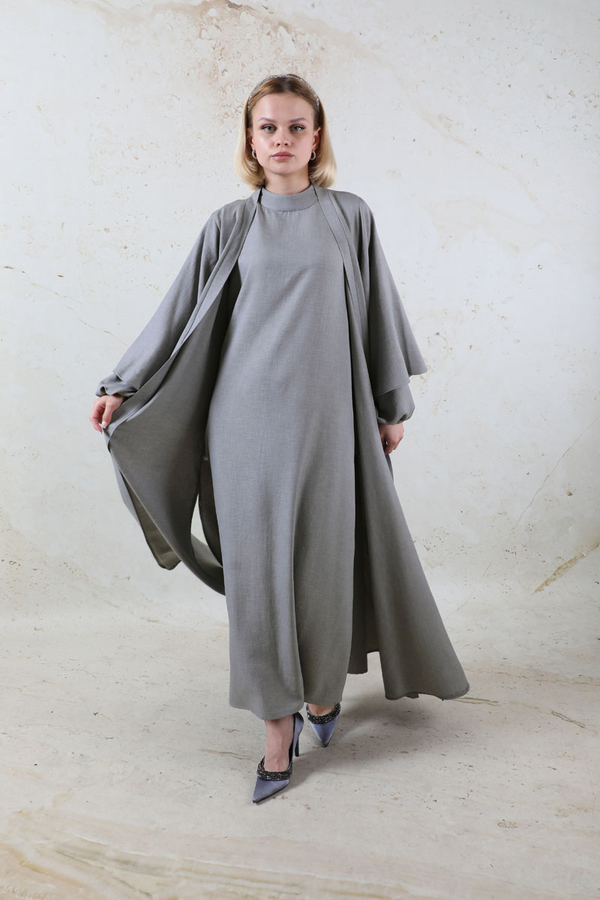 Flywheel Cuff Piece Abaya Suit Grey - 5