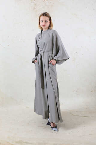 Flywheel Cuff Piece Abaya Suit Grey - 1