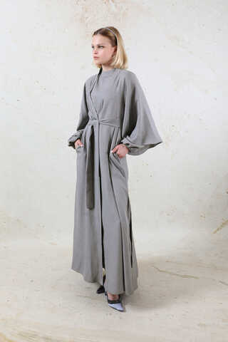 Flywheel Cuff Piece Abaya Suit Grey - 7