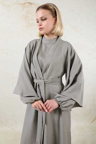 Flywheel Cuff Piece Abaya Suit Grey - 8