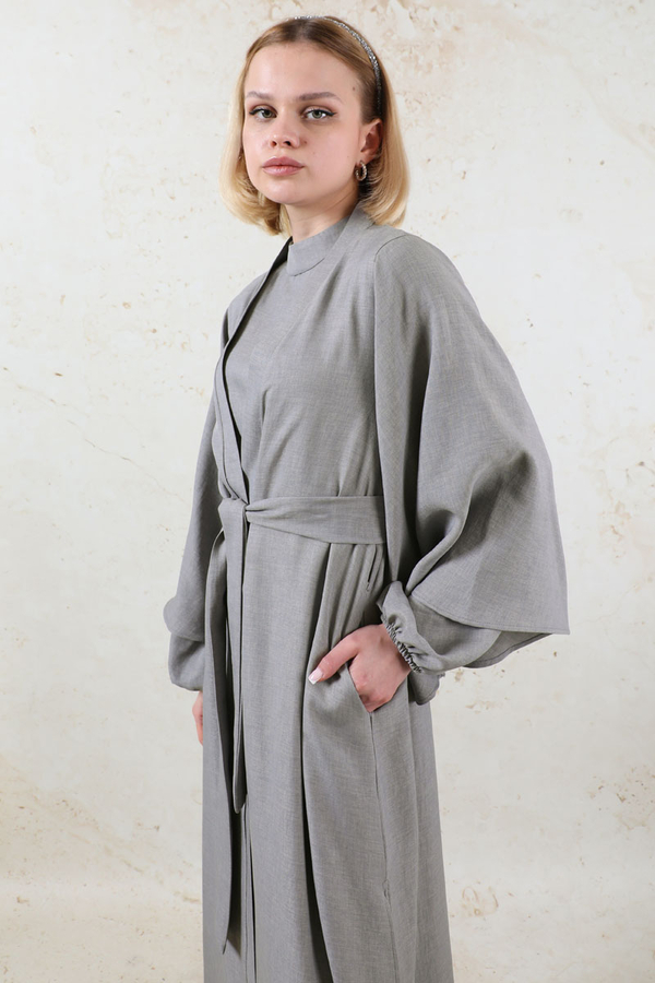 Flywheel Cuff Piece Abaya Suit Grey - 9
